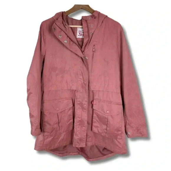 Levi's Longline Utility Rain Jacket Barbiecore Pink Medium - Picture 1 of 7